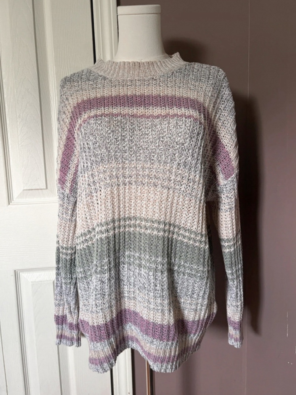 American Eagle Women's Striped Crewneck Sweater XS Small Oversized Colorful Knit